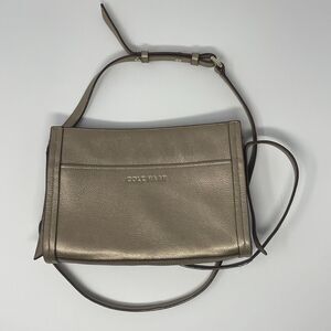 Cole Haan‎ Metallic Taupe Adjustable Strap Crossbody Handbag Rectangle Leather